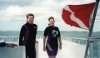 Brenda and Sharon on the dive boat dressed to dive - Nassau Bahamas.