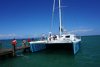 Catamaran that will take us snorkeling and to Margaritaville Beach (Falmouth, Jamaica).