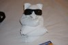 Bear made out of a towel the roomkeeper left on our bed (day at sea heading back to Florida).