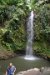 Too cold for Brenda at waterfall in St. Lucia (many did swim in the pool)