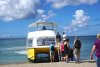 After Nevis tour, Catamaran picking us up from the beach.